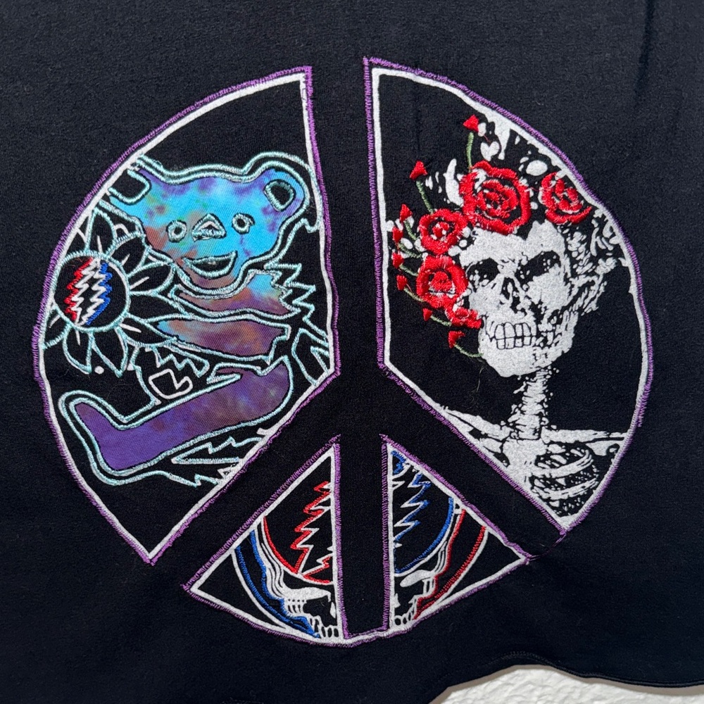 Grateful Dead Black Mini Skirt with Peace Sign Graphic - Picture 2 of 5